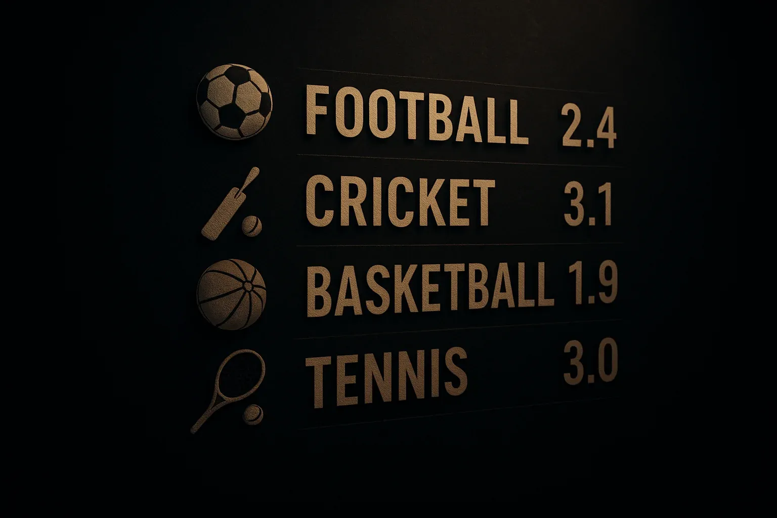 Sports betting markets display with football cricket basketball tennis odds icons