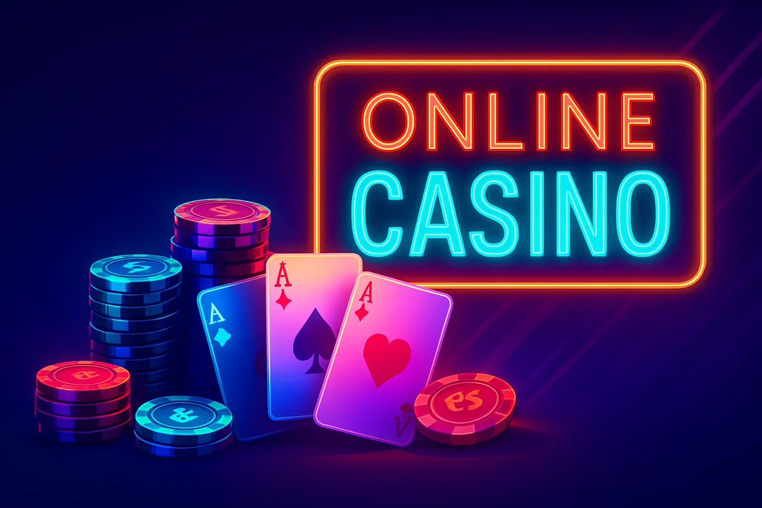 Luxury online casino hero banner for Bangladesh with neon chips and cards